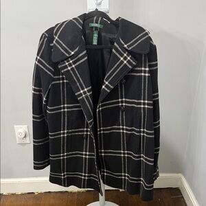 Ralph Lauren Black and White Plaid Pea Coat